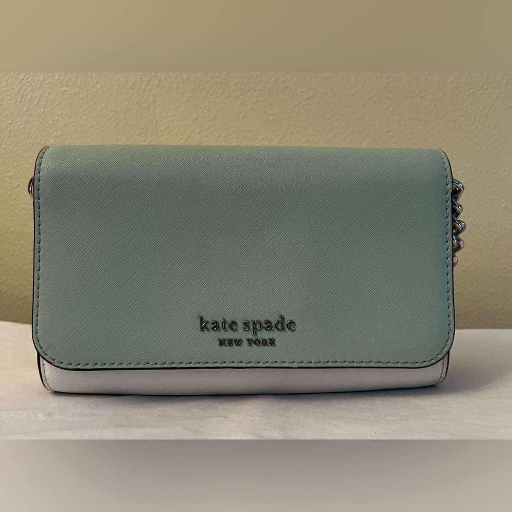 kate spade mint green and white crossbody bag